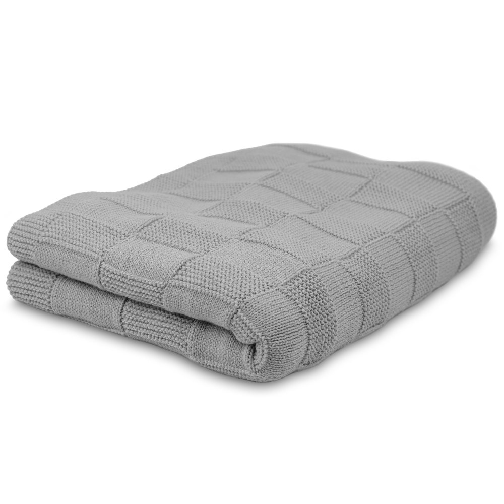 Knitted blanket | Checkered. Light gray